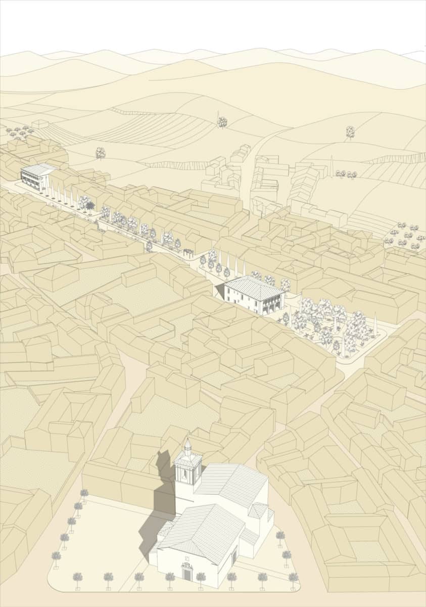 Vista aérea con la situación del proyecto dentro del municipio de Borox