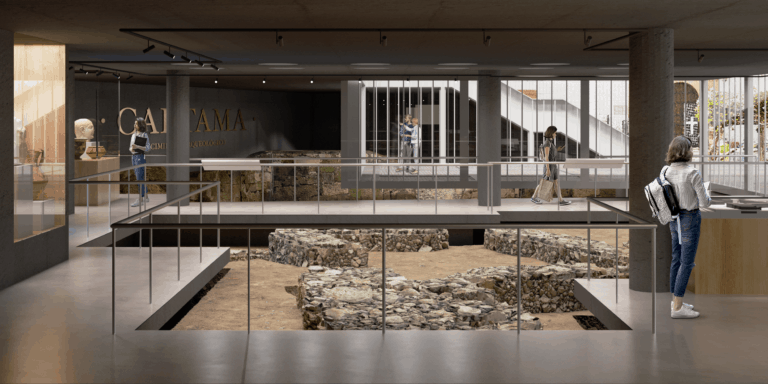 Vista del proyecto desde el interior del recorrido expositivo por los restos arqueológicos iberos