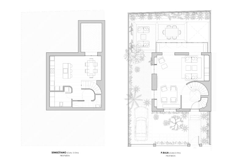 Planta baja y semisótano de la vivienda Bazan en Colonia Primo de Rivera