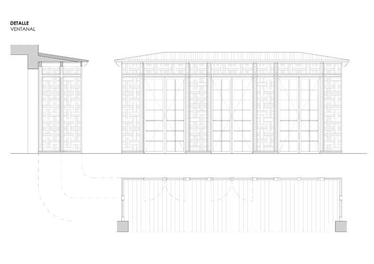 Plano de detalle de la carpintería entre el salón y el jardín de la vivienda Bazan en Colonia Primo de Rivera